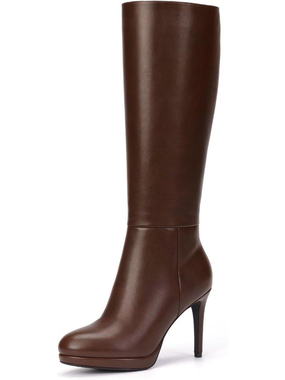 Women's Brown Platform Pull-On Solid Stiletto Heel Pointed Toe Suede Tall Boots